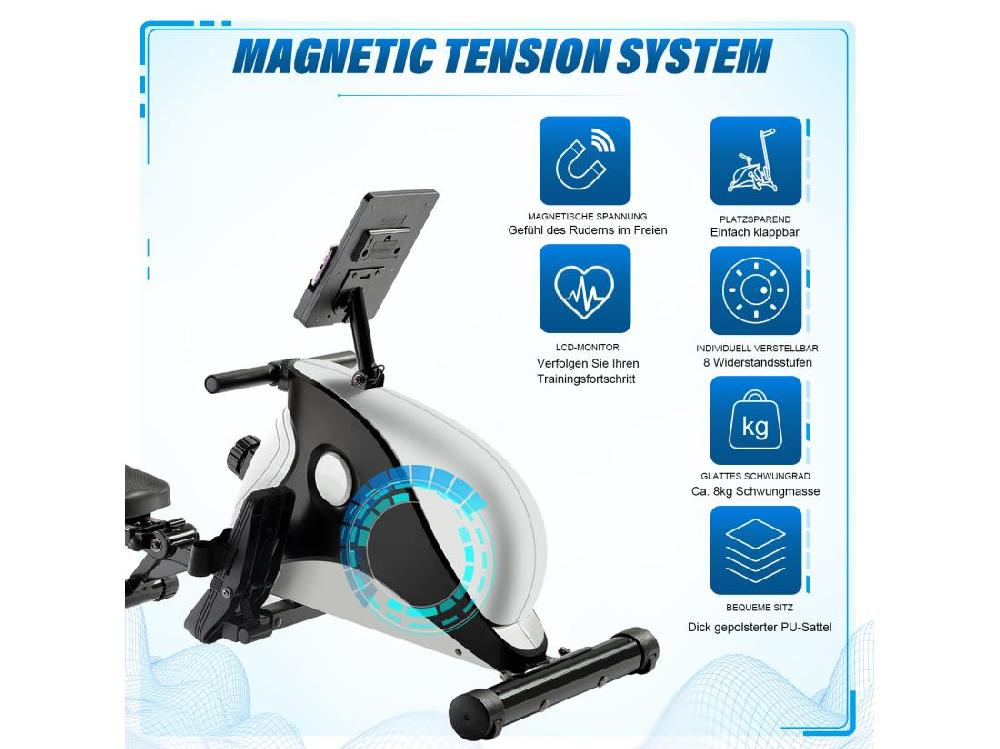 Vente Unique Rameur Magnétique Pliable D'intérieur Avec Système De Freinage Magnétique Moniteur LCD Et Réglage De La Résistance à 8 Niveaux Équipement De Fitness (ne Comprend Pas Le PAD)