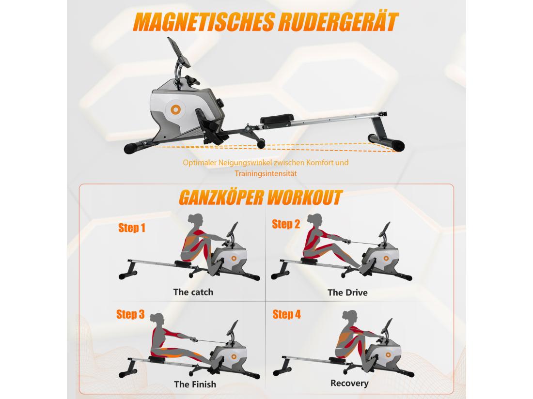 Vente Unique Rameur Magnétique Rameur Pliable Avec Système De Serrage Magnétique Moniteur LED (ne Comprend Pas Le PAD)