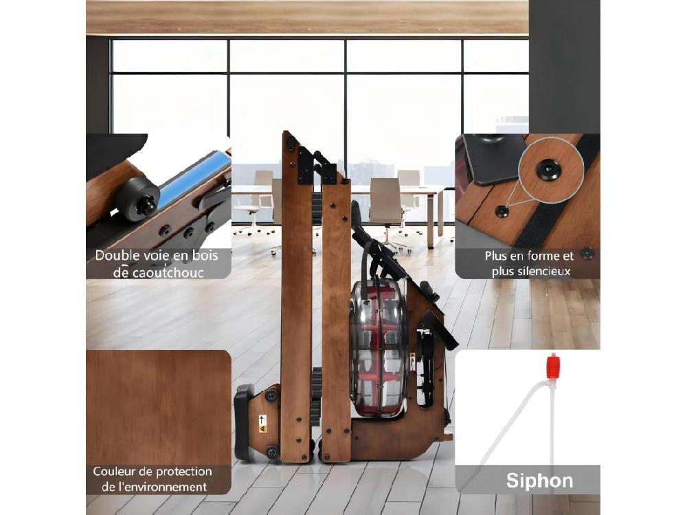 Vente Unique Rameur Pliable En Bois Avec APP Résistance à L'eau Double Glissière Silencieux Et Lisse Charge Max 150kg 210x52x51cm