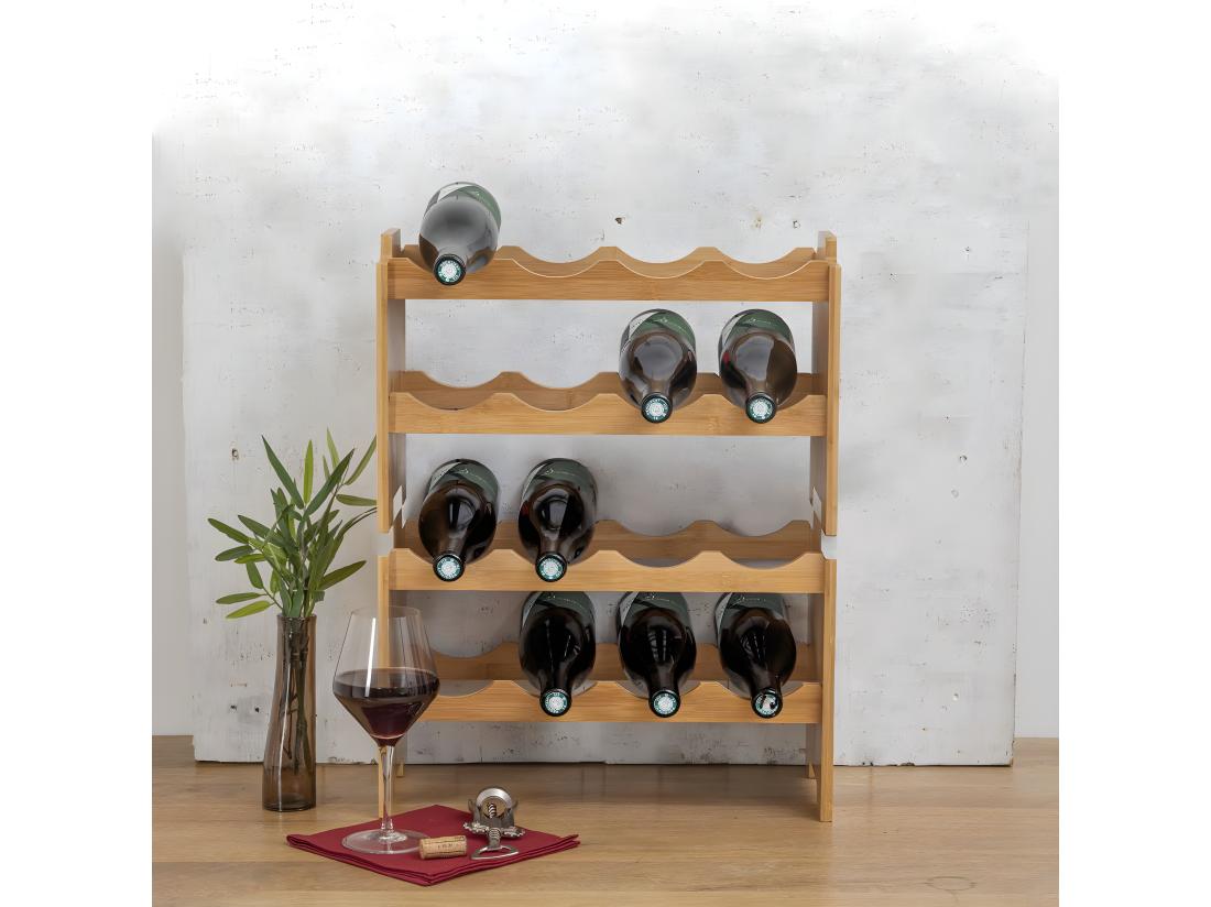 Vente Unique Range Bouteilles En Bambou Capacité 8 Bouteilles Rack Superposable