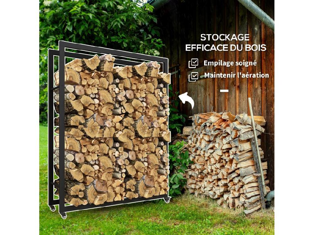 Vente Unique Range-bûches Chariot 4 Roues - Intérieur/extérieur - Charge Max. 150 Kg - Dim. 120L X 32l X 151H Cm - Métal Noir