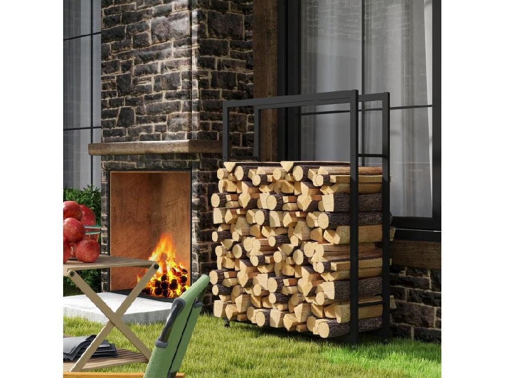 Vente Unique Range-bûches Chariot 4 Roues - Intérieur/extérieur - Charge Max. 150 Kg - Dim. 120L X 32l X 151H Cm - Métal Noir
