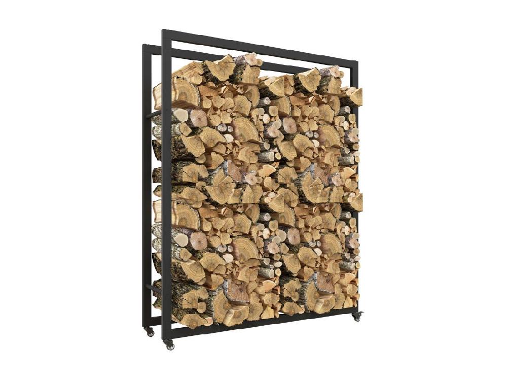 Vente Unique Range-bûches Chariot 4 Roues - Intérieur/extérieur - Charge Max. 150 Kg - Dim. 120L X 32l X 151H Cm - Métal Noir