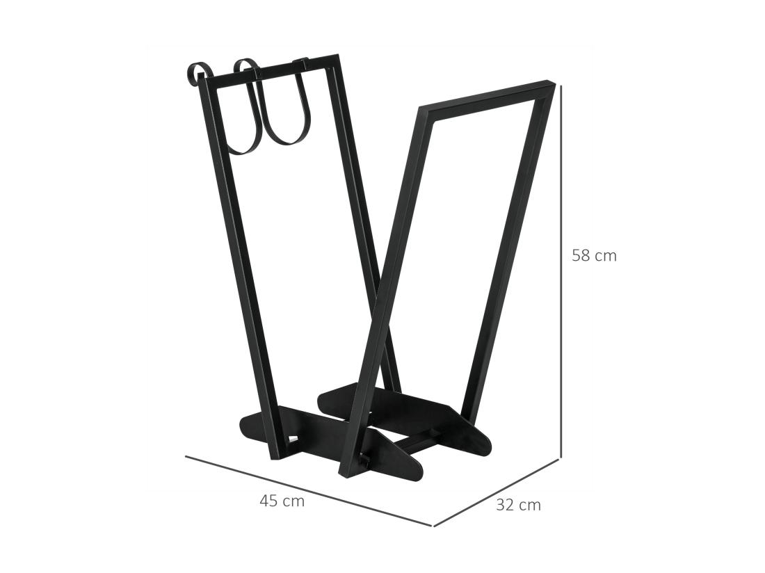 Vente Unique Range-bûches Porte Bûche Range Bois De Chauffage En Acier Design Trapézoïdal Avec 2 Crochets Et étagère Inférieure Pour Intérieur Et Extérieur 45 X 32 X 58 Cm Noir
