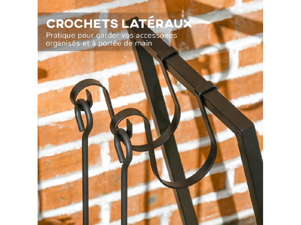 Vente Unique Range-bûches Porte Bûche Range Bois De Chauffage En Acier Design Trapézoïdal Avec 2 Crochets Et étagère Inférieure Pour Intérieur Et Extérieur 45 X 32 X 58 Cm Noir