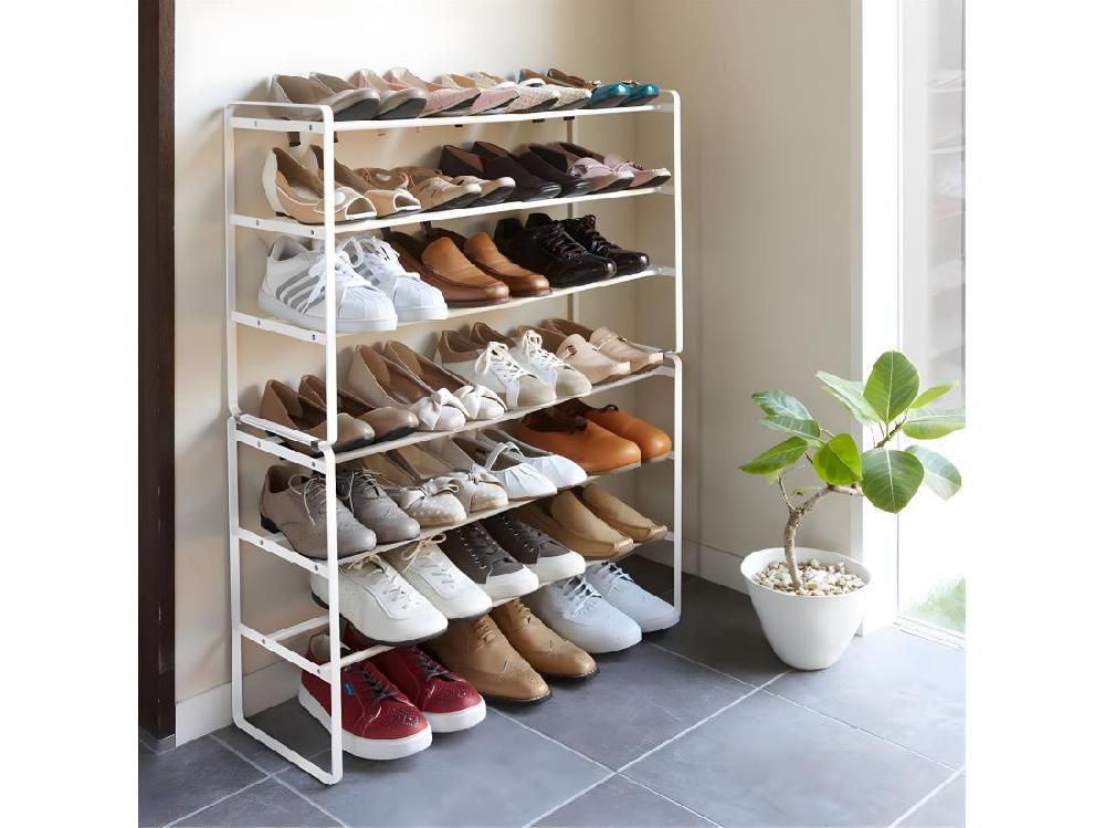 Vente Unique Rangement à Chaussures Largeur Extensible 4 Niveaux En Acier Blanc Frame