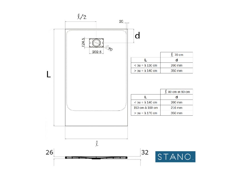 Vente Unique Receveur De Douche 80 X 120 Cm Extra Plat PIATTO En SoliCast® Surface Ardoisée Blanc