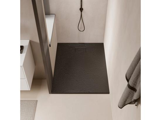 vente unique Receveur de douche 80 x 120 cm extra plat PIATTO en SoliCast® surface ardoisée noir