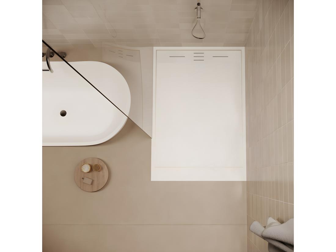 Vente Unique Receveur De Douche 90 X 140 Cm Extra Plat SALVI En SoliCast® Surface Ardoisée Blanc