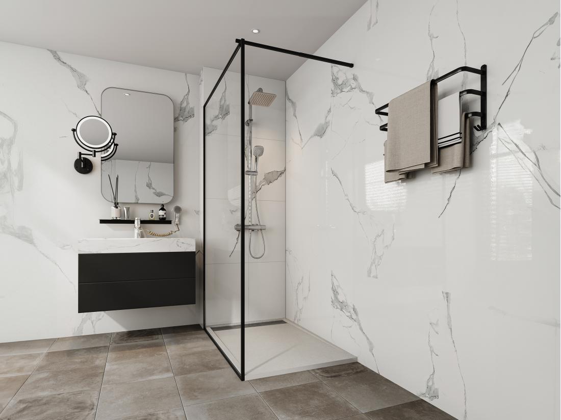 Vente Unique Receveur Extra-plat à Poser Ou à Encastrer Découpable En Résine SMC Avec Siphon - Blanc - 120 X 80 Cm - LYROSA