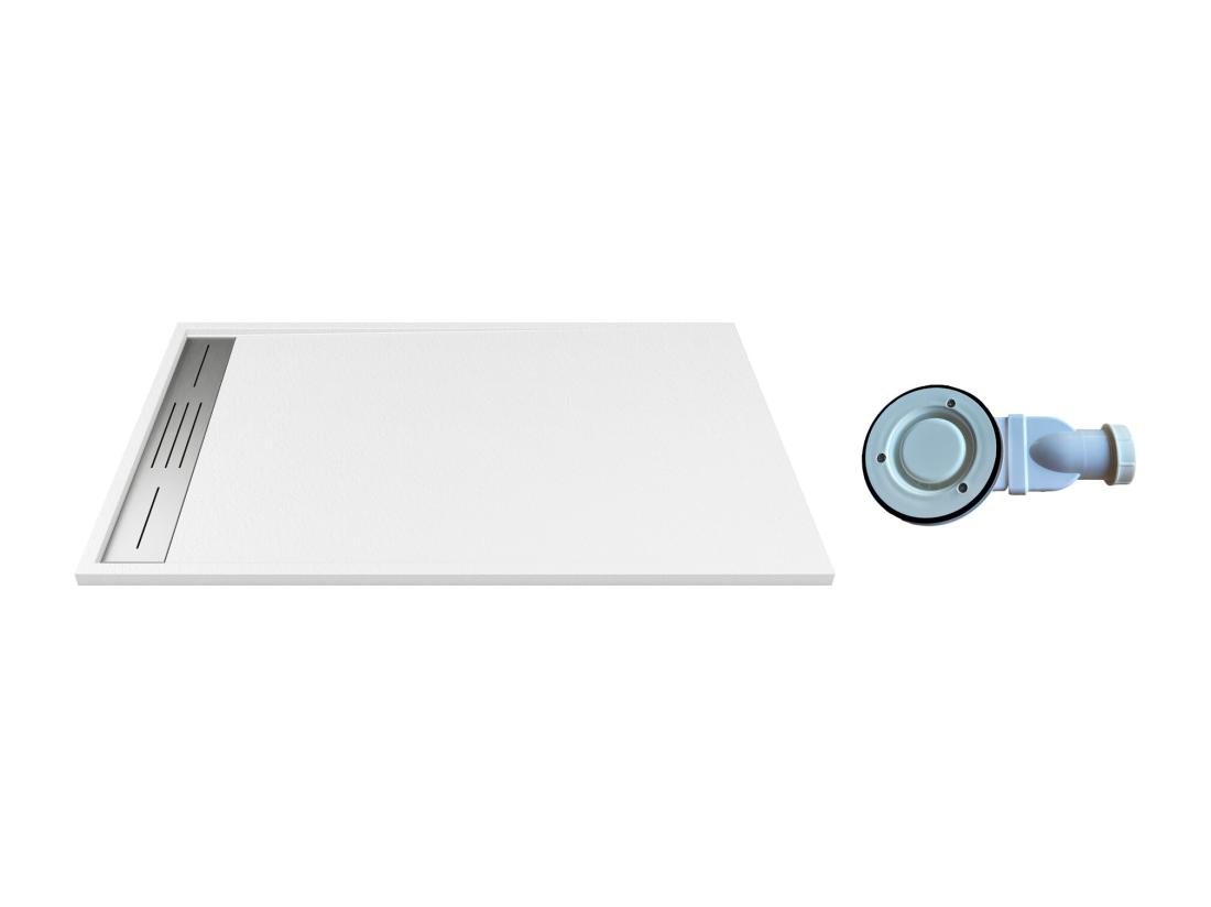 Vente Unique Receveur Extra-plat à Poser Ou à Encastrer Découpable En Résine SMC Avec Siphon - Blanc - 120 X 80 Cm - LYROSA