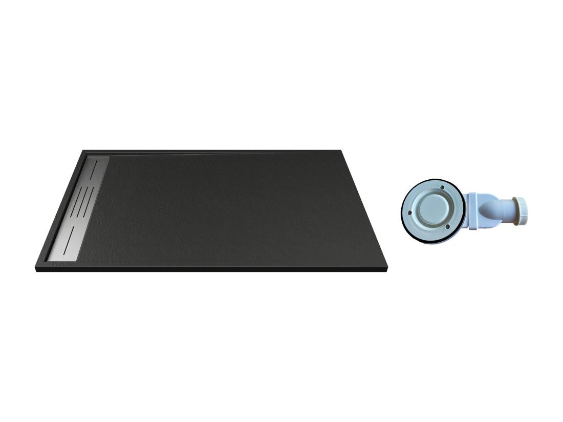 Vente Unique Receveur Extra-plat à Poser Ou à Encastrer Découpable En Résine SMC Avec Siphon - Noir - 160 X 90 Cm - LYROSA