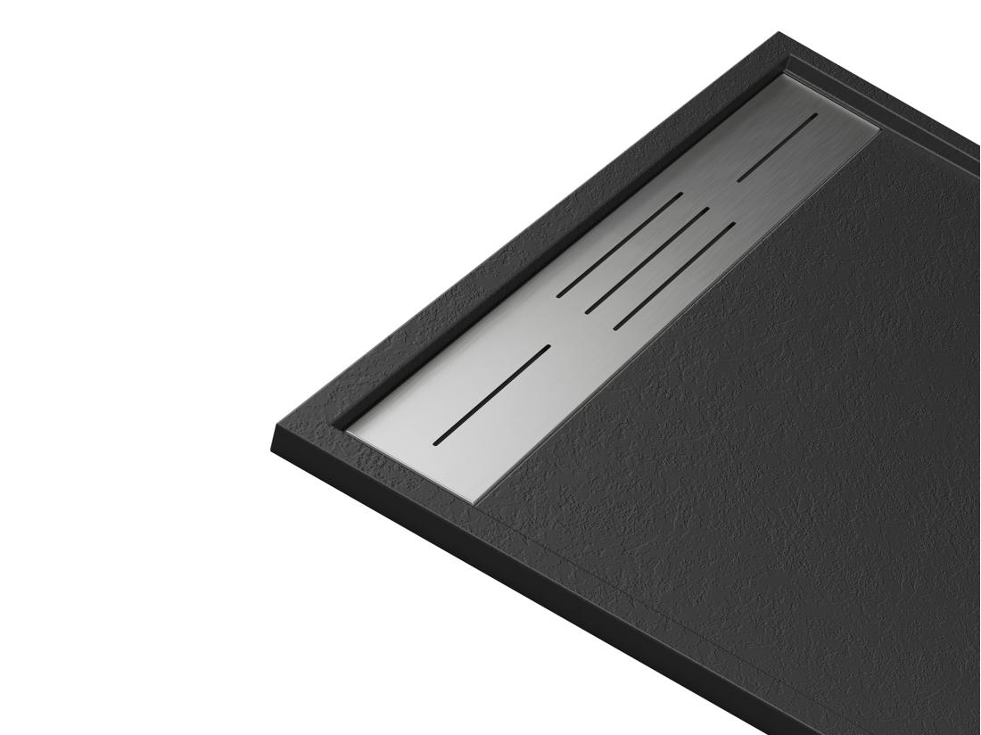 Vente Unique Receveur Extra-plat à Poser Ou à Encastrer Découpable En Résine SMC Avec Siphon - Noir - 160 X 90 Cm - LYROSA