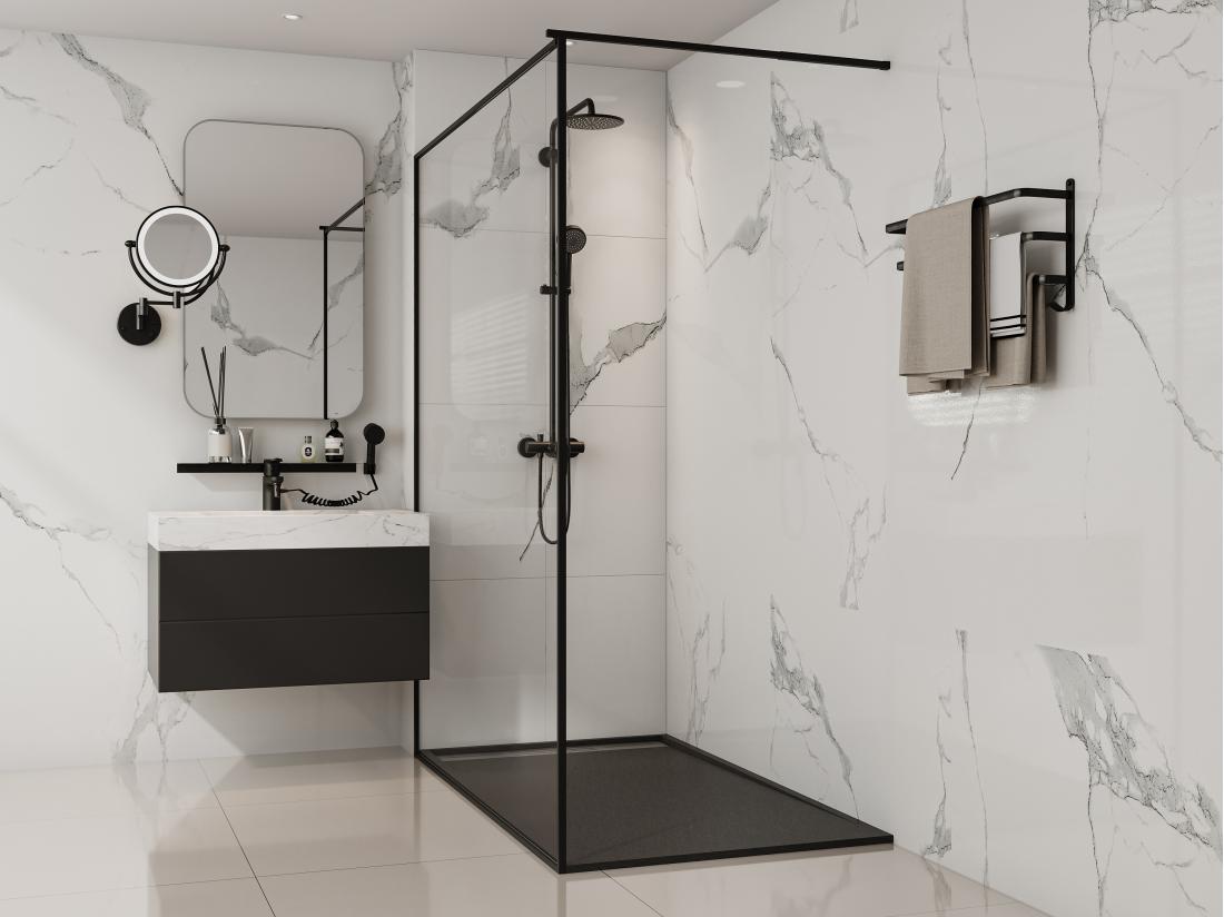 Vente Unique Receveur Extra-plat à Poser Ou à Encastrer Découpable En Résine SMC Avec Siphon - Noir - 160 X 90 Cm - LYROSA