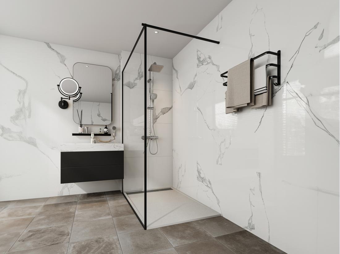 Vente Unique Receveur Extra-plat à Poser Ou à Encastrer Découpable En Résine SMC Avec Siphon - Blanc - 140 X 90 Cm - LYROSA