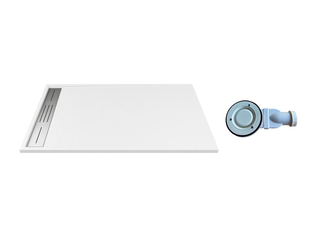 Vente Unique Receveur Extra-plat à Poser Ou à Encastrer Découpable En Résine SMC Avec Siphon - Blanc - 140 X 80 Cm - LYROSA