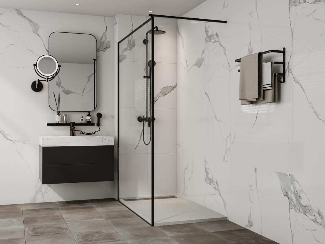 vente unique Receveur extra-plat à poser ou à encastrer découpable en résine SMC avec siphon - Blanc - 140 x 80 cm - LYROSA