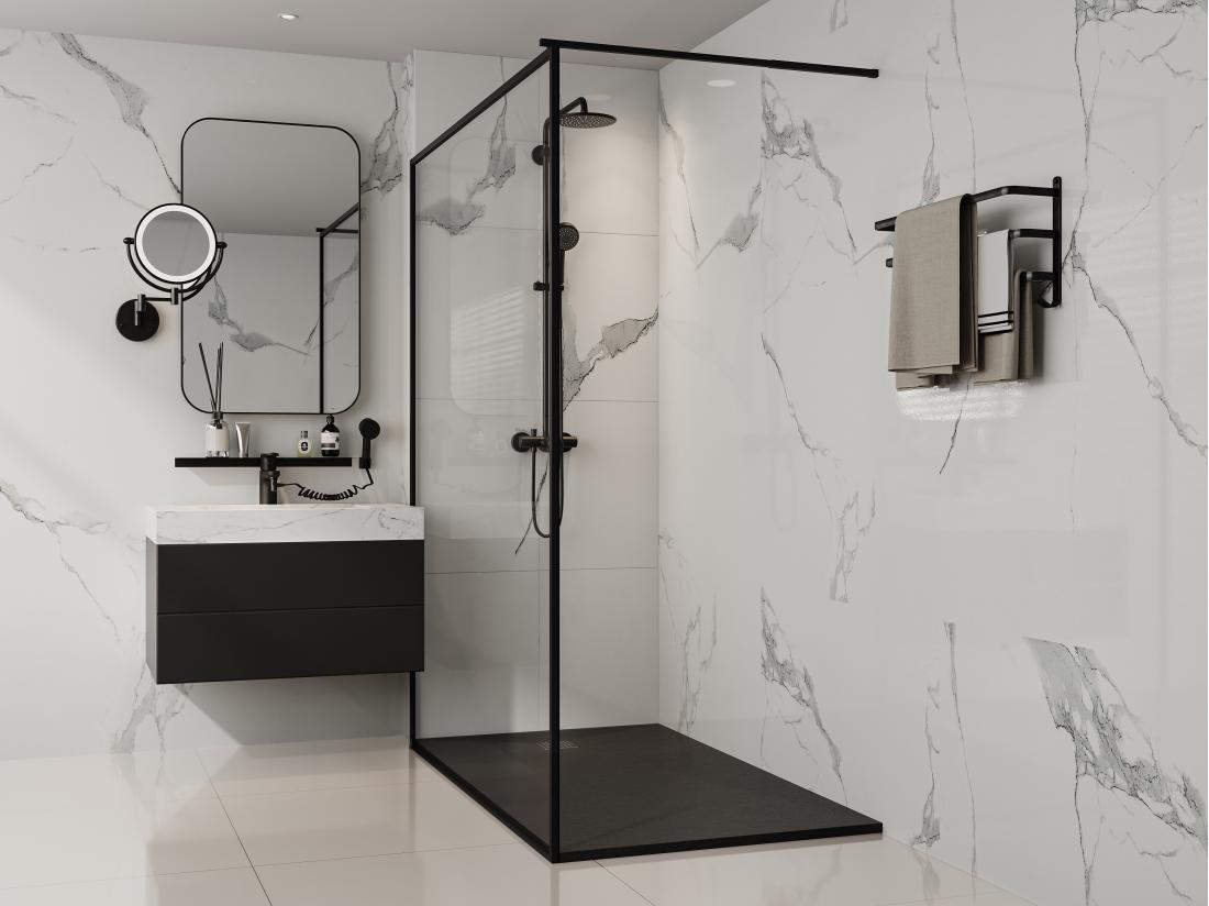 vente unique Receveur extra-plat à poser ou à encastrer découpable en résine SMC avec siphon - Noir - 160 x 90 cm - MIRNOSA