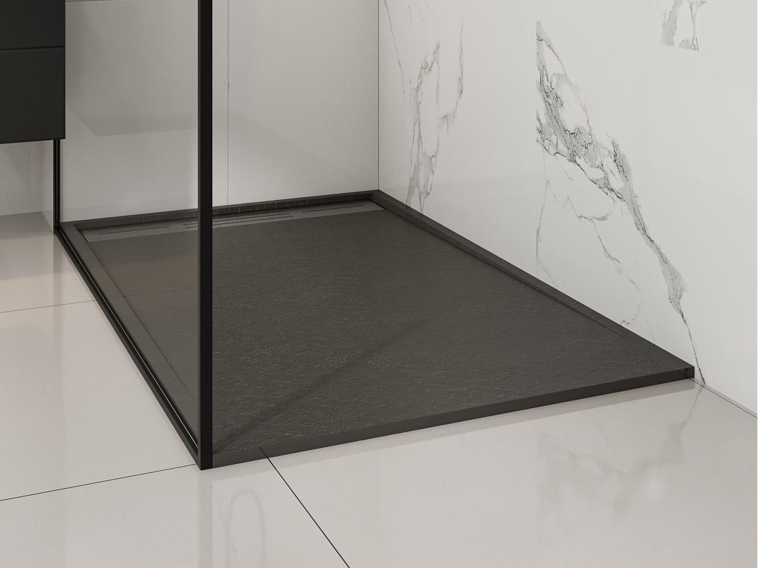 Vente Unique Receveur Extra-plat à Poser Ou à Encastrer Découpable En Résine SMC Avec Siphon - Noir - 140 X 90 Cm - LYROSA