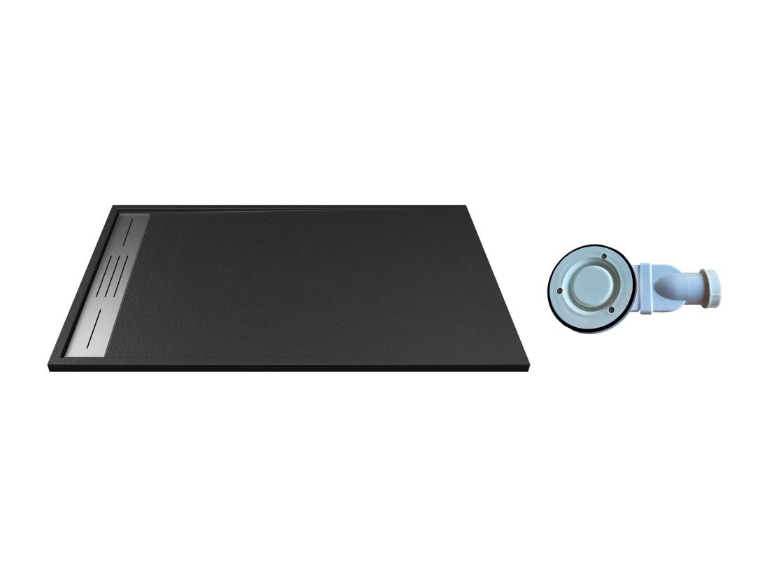 Vente Unique Receveur Extra-plat à Poser Ou à Encastrer Découpable En Résine SMC Avec Siphon - Noir - 140 X 90 Cm - LYROSA