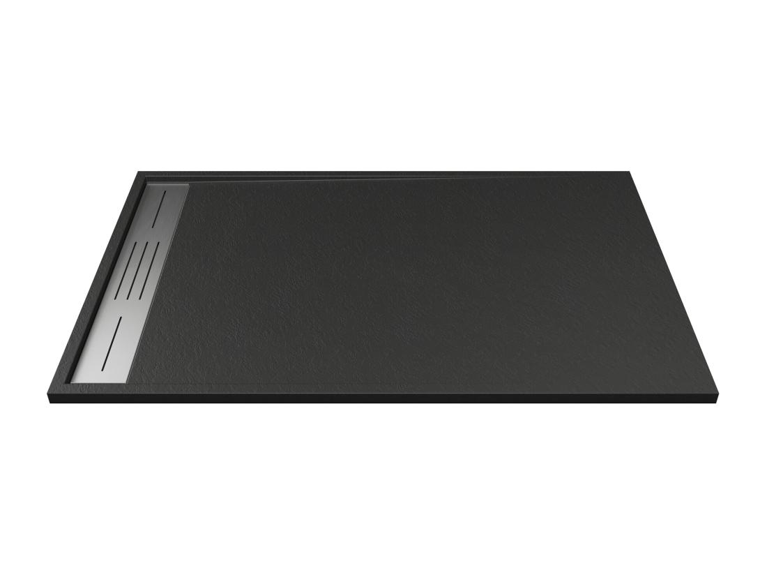 Vente Unique Receveur Extra-plat à Poser Ou à Encastrer Découpable En Résine SMC Avec Siphon - Noir - 140 X 90 Cm - LYROSA