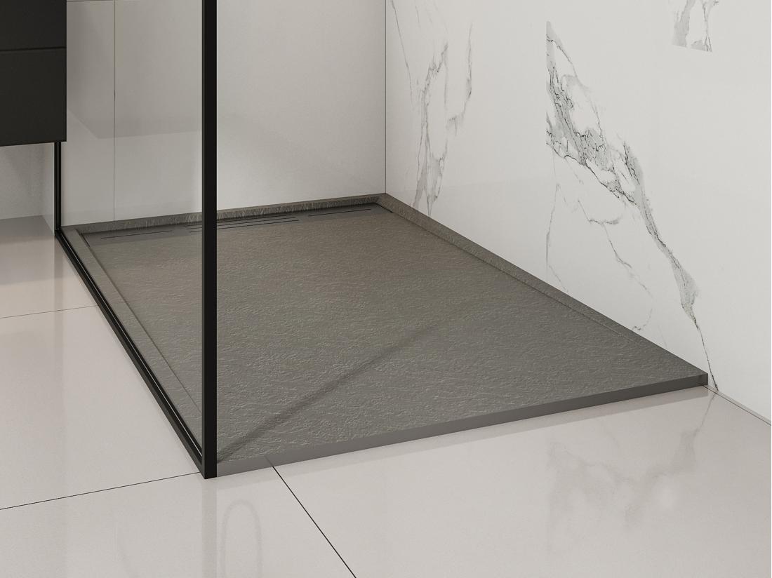 Vente Unique Receveur Extra-plat à Poser Ou à Encastrer Découpable En Résine SMC Avec Siphon - Gris - 140 X 90 Cm - LYROSA