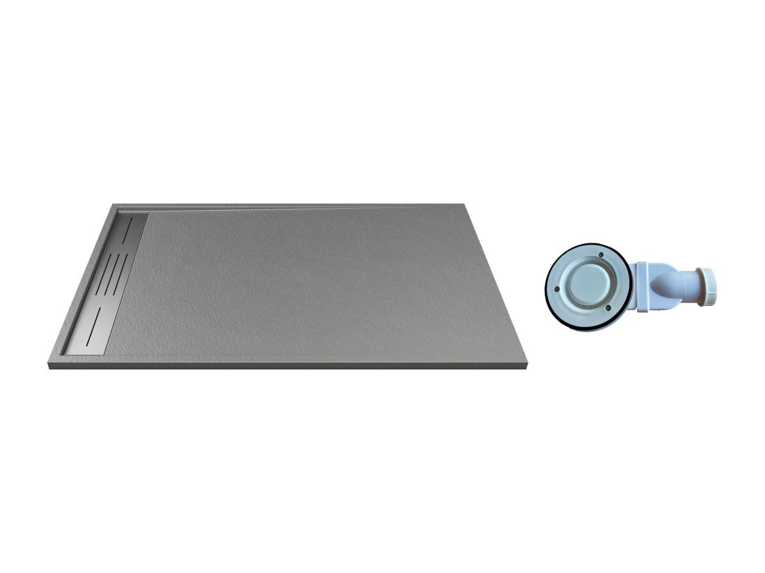 Vente Unique Receveur Extra-plat à Poser Ou à Encastrer Découpable En Résine SMC Avec Siphon - Gris - 140 X 90 Cm - LYROSA