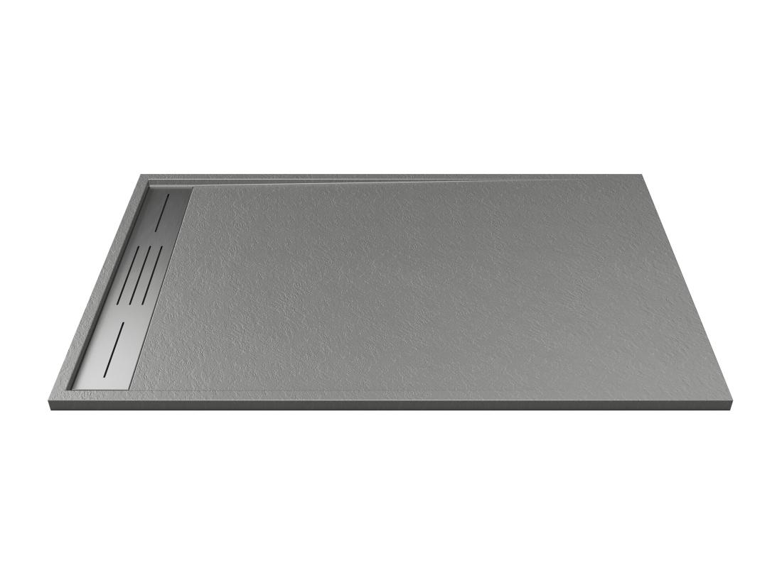 Vente Unique Receveur Extra-plat à Poser Ou à Encastrer Découpable En Résine SMC Avec Siphon - Gris - 140 X 90 Cm - LYROSA