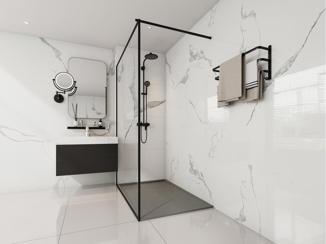 vente unique Receveur extra-plat à poser ou à encastrer découpable en résine SMC avec siphon - Gris - 140 x 90 cm - LYROSA