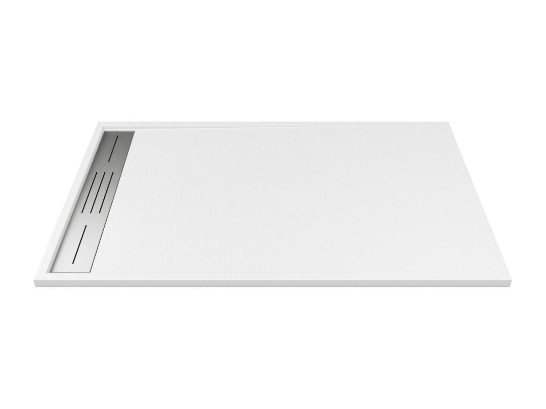 Vente Unique Receveur Extra-plat à Poser Ou à Encastrer Découpable En Résine SMC Avec Siphon - Blanc - 160 X 90 Cm - LYROSA