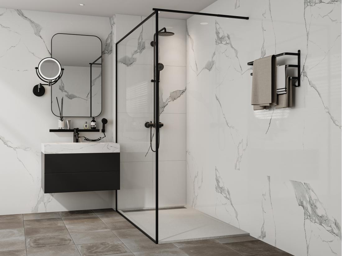 vente unique Receveur extra-plat à poser ou à encastrer découpable en résine SMC avec siphon - Blanc - 160 x 90 cm - LYROSA