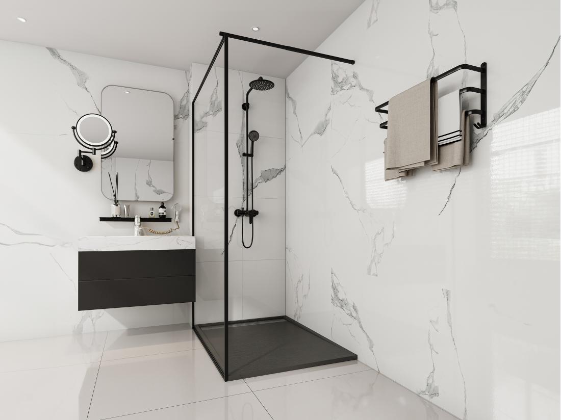 Vente Unique Receveur Extra-plat à Poser Ou à Encastrer Découpable En Résine SMC Avec Siphon - Noir - 120 X 90 Cm - LYROSA