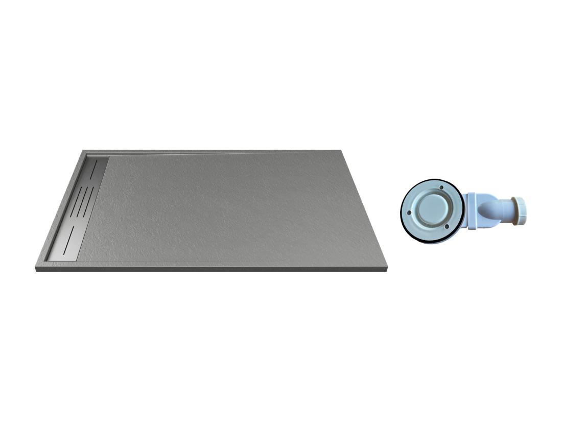 Vente Unique Receveur Extra-plat à Poser Ou à Encastrer Découpable En Résine SMC Avec Siphon - Gris - 120 X 80 Cm - LYROSA