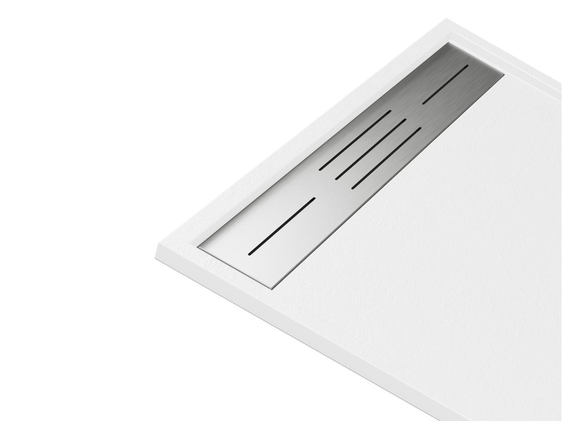 Vente Unique Receveur Extra-plat à Poser Ou à Encastrer Découpable En Résine SMC - Blanc - 140 X 80 Cm - LYROSA