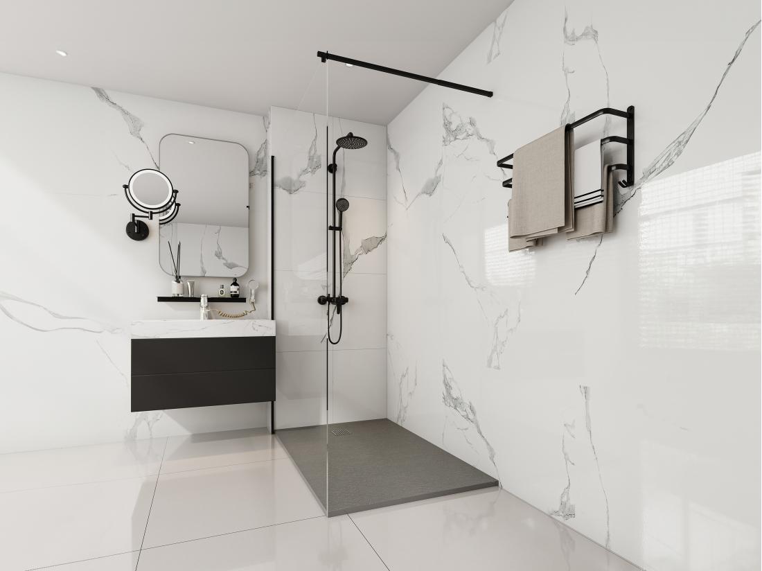 Vente Unique Receveur Extra-plat à Poser Ou à Encastrer Découpable En Résine SMC Avec Siphon - Gris - 140 X 90 Cm - MIRNOSA