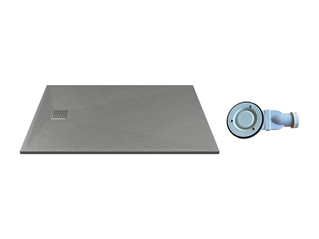 Vente Unique Receveur Extra-plat à Poser Ou à Encastrer Découpable En Résine SMC Avec Siphon - Gris - 140 X 90 Cm - MIRNOSA