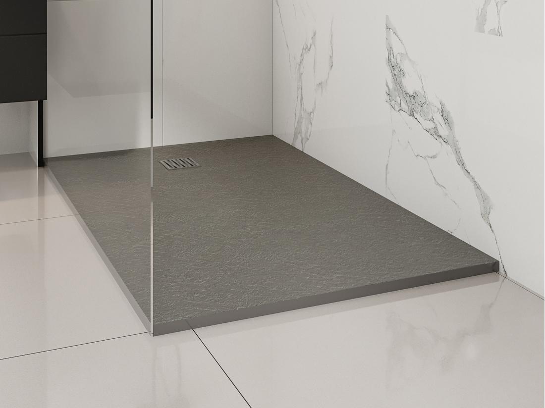 vente unique Receveur extra-plat à poser ou à encastrer découpable en résine SMC avec siphon - Gris - 140 x 90 cm - MIRNOSA