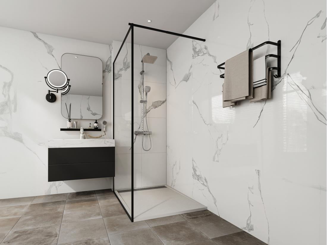 vente unique Receveur extra-plat à poser ou à encastrer découpable en résine SMC - Blanc - 120 x 90 cm - LYROSA