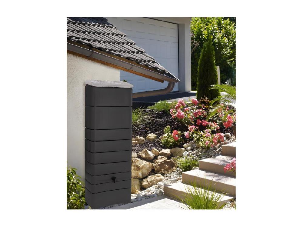 Vente Unique Récupérateur à Eau Mural 300 L Anthracite Avec Couvercle Robinet Fixation Murale Et Kit Raccord Chéneau - Bellijardin