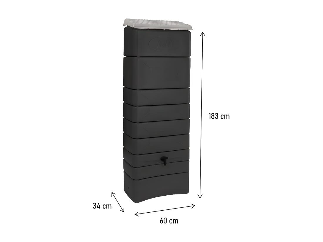 vente unique Récupérateur à eau mural 300 L anthracite avec couvercle robinet fixation murale et kit raccord chéneau - Bellijardin