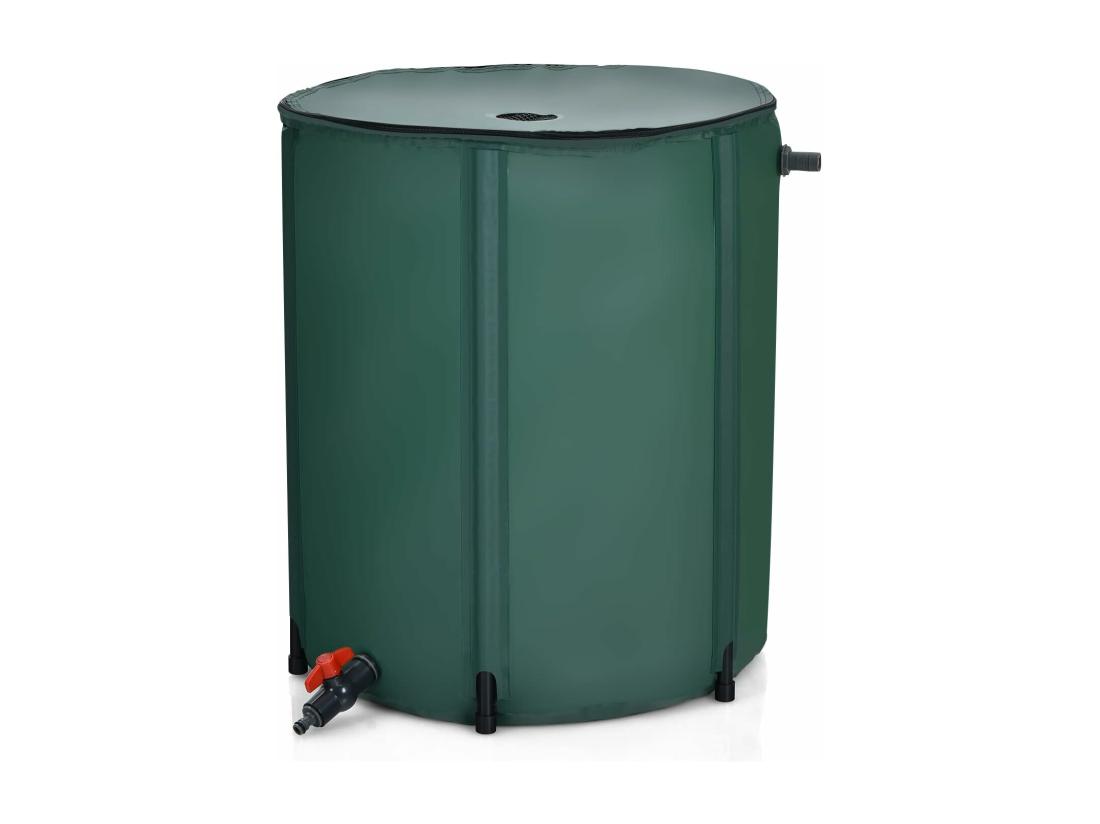 Vente Unique Récupérateur D’Eau De Pluie 225L -Pliable Réservoir à Eau Filtre Ø60 X 80 Cm Vert