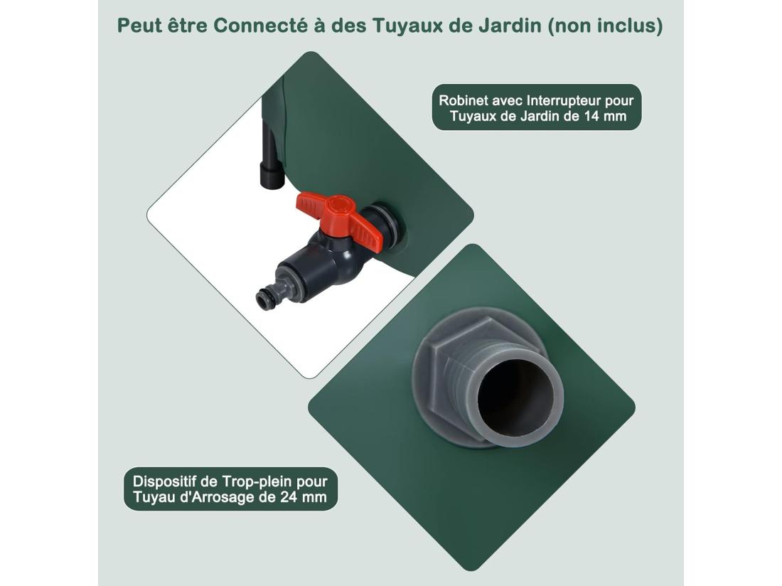 Vente Unique Récupérateur D’Eau De Pluie 225L -Pliable Réservoir à Eau Filtre Ø60 X 80 Cm Vert