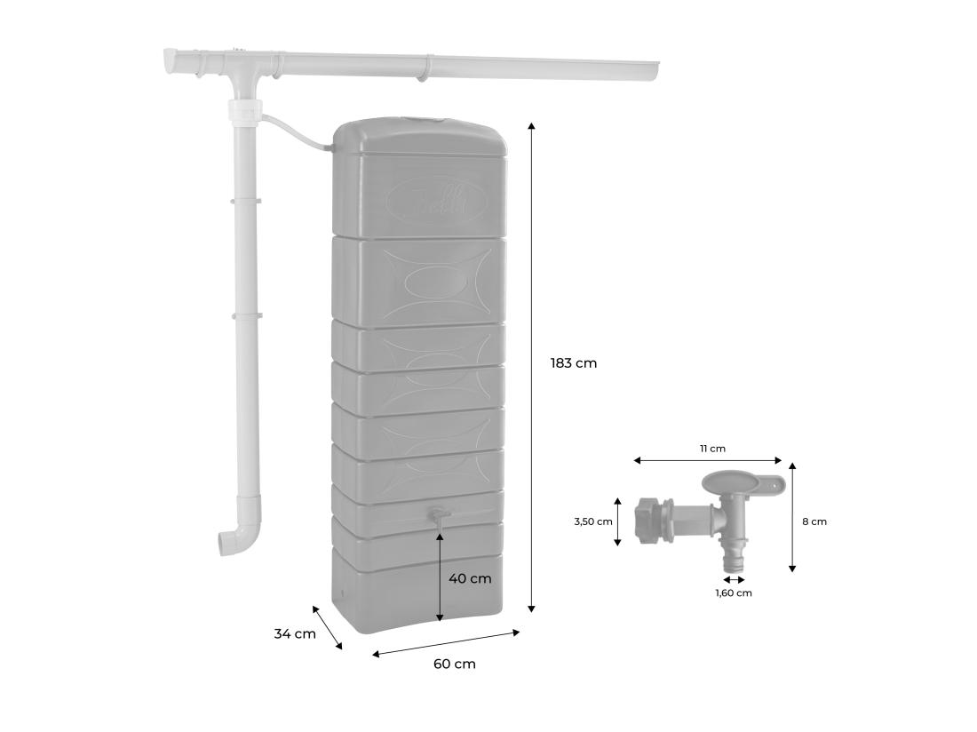 Vente Unique Récupérateur D'eau Mural Chastang 300L Anthracite Avec Kit Raccord Chéneau Inclus