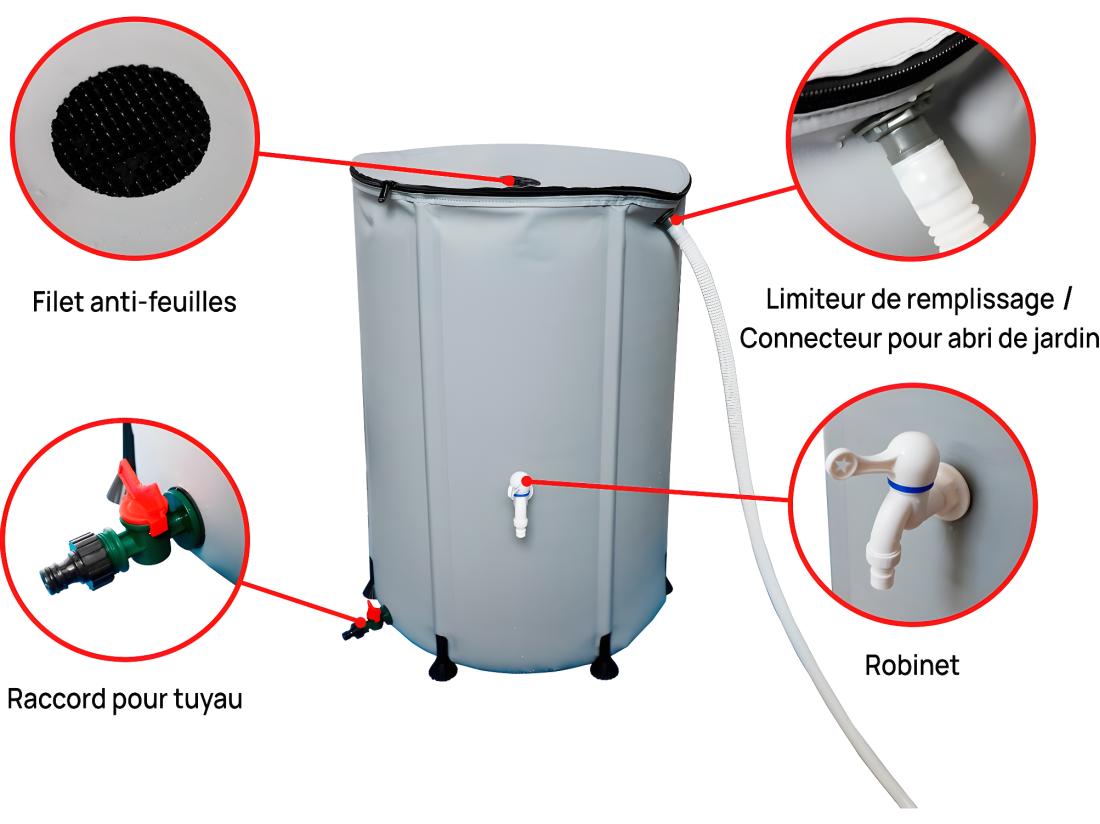 Vente Unique Récupérateur D'eau Souple En PVC 500 L - Gris