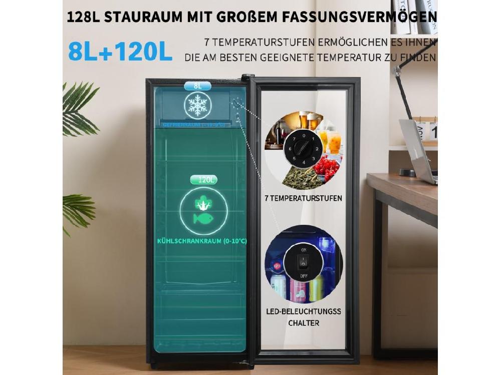 Vente Unique Réfrigérateur 128L Avec 3 étagères Réglables Et Porte En Verre -10°C à 10°C 90 KWh/an Efficacité énergétique F 40x41x109.5cm