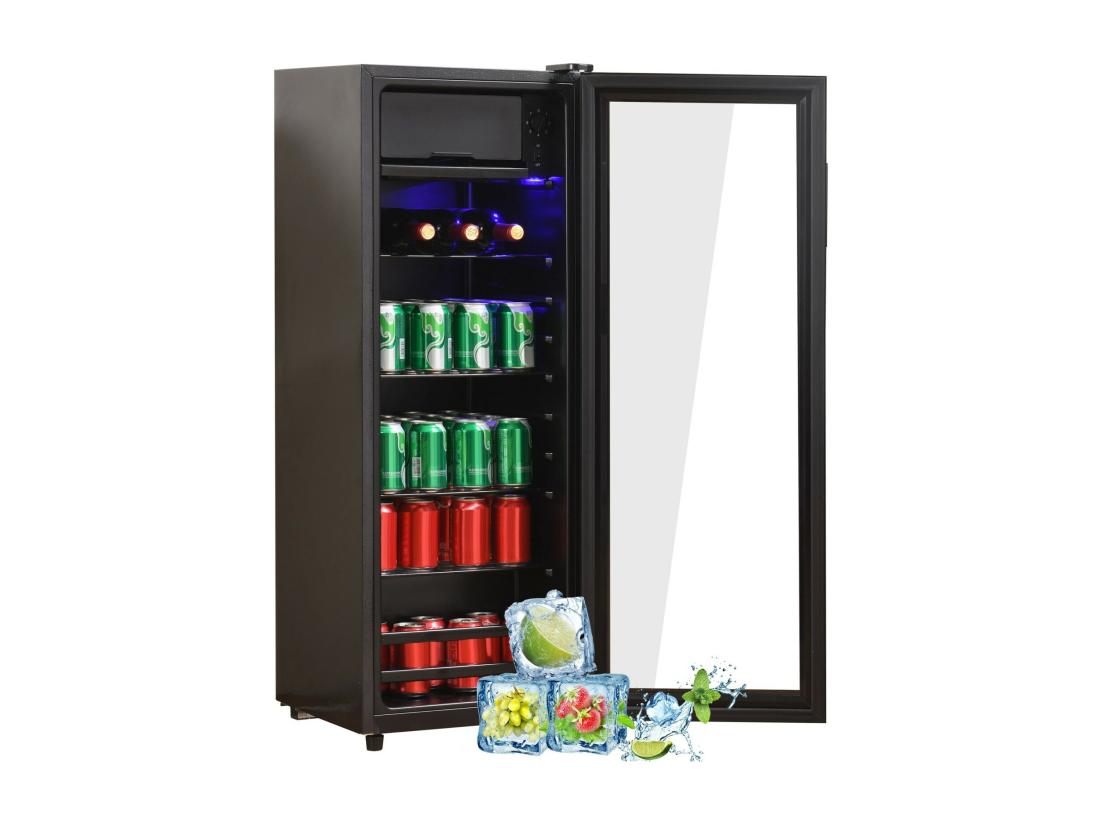 Vente Unique Réfrigérateur 128L Avec 3 étagères Réglables Et Porte En Verre -10°C à 10°C 90 KWh/an Efficacité énergétique F 40x41x109.5cm