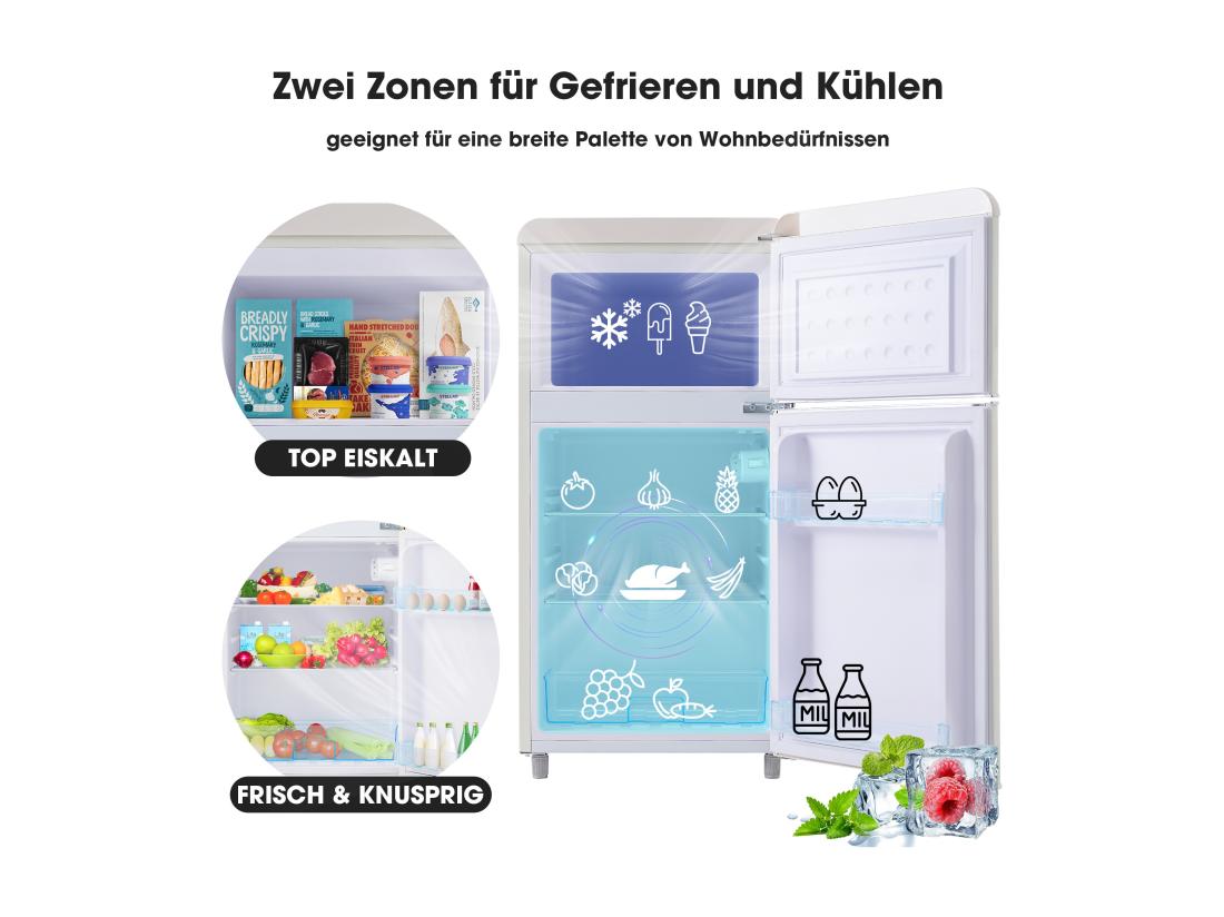Vente Unique Réfrigérateur Rétro Réfrigérateur à Double Porte Supérieure Et Inférieure Volume Total De 72 Litres Avec Volume De Congélation De 21 Litres 120 KWh/an éclairage LED