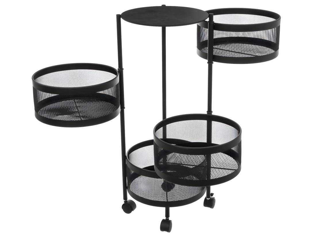 Vente Unique Resserre De Cuisine 4 Paniers Rotatifs Sur Roues En Métal Noir H 76 Cm