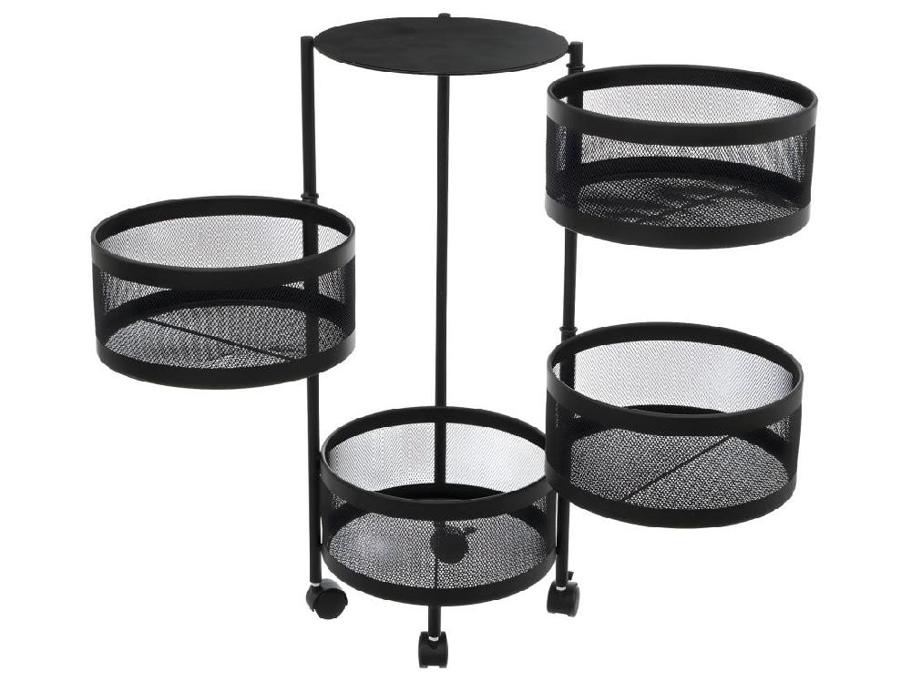 vente unique Resserre de cuisine 4 Paniers rotatifs sur roues en Métal Noir H 76 cm