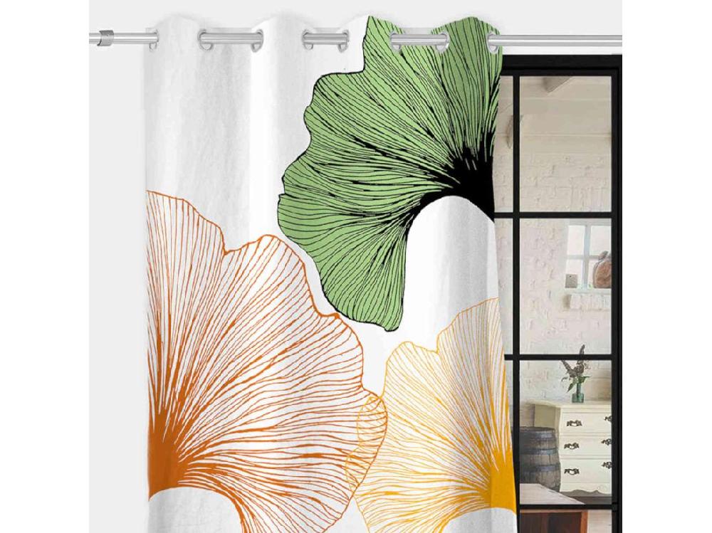 Vente Unique Rideau à œillets Ginkgo Imprimé Placé 132x250 Cm